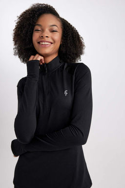 DeFactoFit Футболка с длинным рукавом и воротником стандартной посадки с принтом