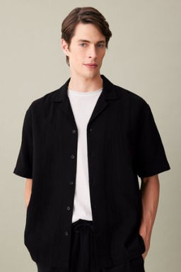 Relax Fit Polo Yaka Pamuklu K?sa Kollu Gomlek