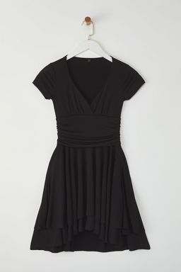 TRENDYOLMILLA K?rm?z? Duz Buzgu/Drape Mini K?sa Kol Skater/Belden Ac?lan Esnek Orme Elbise TWOSS25EL00532 фото 6