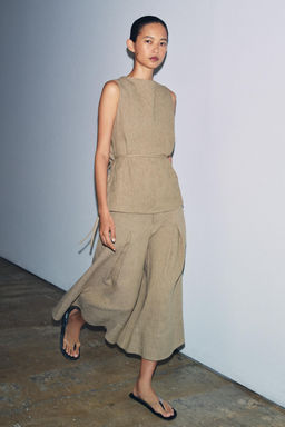 TOP CON LINO CINTUR?N ZW COLLECTION / Khaki - Zara фото 2