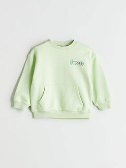 Bisiklet Yaka Bask?l? Erkek ?ocuk Sweatshirt