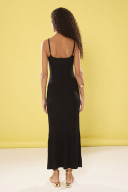 TRENDYOLMILLA Siyah Duz Maxi Fitilli A-Line Triko Elbise TWOSS25EL00503  фото 5