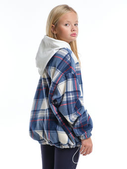 Худи оверсайз в клетку подростковое с капюшоном на меху 22-8046 синяя клетка - Mini maxi фото 2