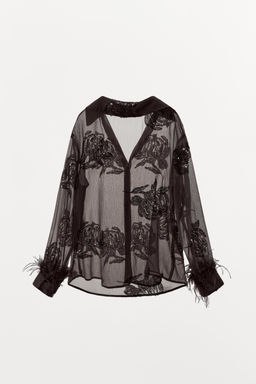 SEMI-SHEER SEQUIN FEATHER BLOUSE - Zara фото 7