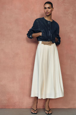 FALDA MIDI CINTUR?N TRENZADO / Crudo - Zara фото 4