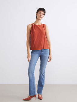 Bisiklet Yaka Metal Tokal? B?zg?l? Bluz