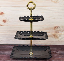 Ваза для фруктов 3-х ярусная 15/20/25 Квадрат черная / KCH-15-20 /уп 100/ Пластик