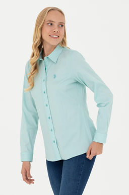 Женская мятная базовая рубашка с длинным рукавом Неожиданная скидка в корзине