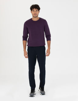 Lacivert Slim Fit Beli Lastikli Ba_c_kl_ Kanvas Pantolon