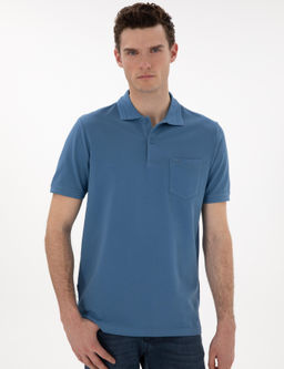 Koyu Mavi Regular Fit %100 Pamuk Polo Yaka Basic Ti__rt