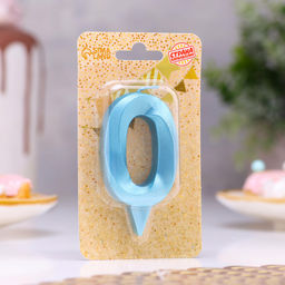 Свеча в торт «Грань», цифра 0, голубой металлик, 6.5 см