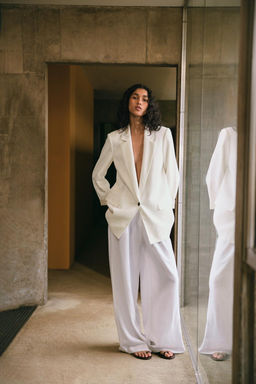 LINEN BLEND BLAZER WITH PRINTED CUFFS