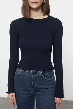 Trendyolmilla Bordo Fitted/Vucuda Oturan Crop Fitilli Esnek Orme Bluz TWOAW25BZ00167