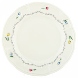 Ласковый май Тарелка мелкая фарфоровая д20,3см, h2,2см, с деколью, рельефный декор, волнистый край, кремовый (Китай)