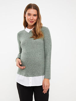 G?mlek Yaka D?z Uzun Kollu Hamile Ti??rt