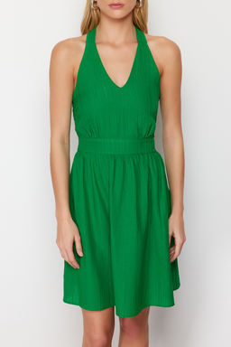 Yesil A Kesim Boyundan Baglamal? S?rt? Gipe Detayl? Midi Dokuma Elbise TWOSS24EL00629 - Trendyolmilla фото 4