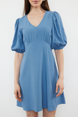 Indigo Etegi Volanl? Balon Kollu Mini Dokuma Elbise TWOSS24EL00062
