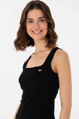 Kad_n Siyah Y_rtma_l_ Kolsuz Kare Yaka _rme Elbise Sepette S_rpriz _ndirim - U.s. polo assn фото 3