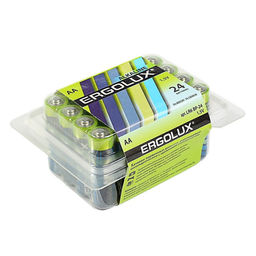 Батарейка алкалиновая Ergolux, AA, LR6-24BOX (LR6 BP-24), 1.5 В, набор 24 шт.