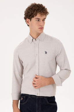 Мужская рубашка песочного цвета с длинным рукавом - U.s. polo assn фото 3