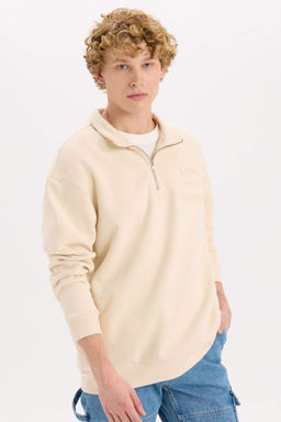 Comfort Regular Fit Rahat Kal?p Dik Yaka Fermuarl? Bask?l? Sweatshirt - Defacto фото 2
