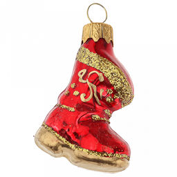 Елочная игрушка фигурка стеклянная "Сапожок", красный, ручная художественная роспись, подарочная упаковка (Россия)