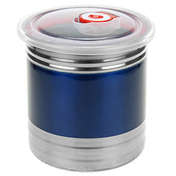 Банка для сыпучих продуктов из нержавеющей стали 1,4л, д12,5см, h13см, крышка пластмассовая с пароотводом, цветной корпус, синий, в коробке (Китай)