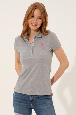 Женская серая меланжевая футболка с воротником поло Basic - U.s. polo assn фото 3