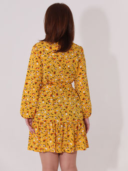 Платье желтое с цветочным принтом до колена - Almond фото 6