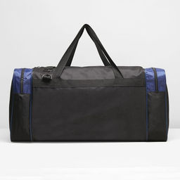 Сумка дорожная на молнии, 3 наружных кармана, длинный ремень, цвет чёрный/синий