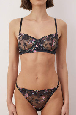 Siyah Dantel Brodeli Cicekli Kaps?z Ic Camas?r? Tak?m? THMAW26CC00028 - Trendyolmilla фото 3