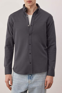 Antrasit Regular Fit Dokulu Erkek Gomlek TMNAW26GO00023 - Trendyolmilla фото 3