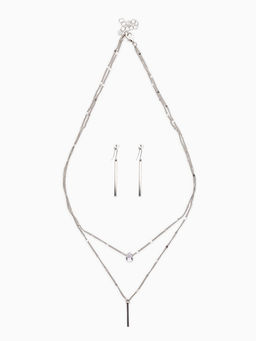 Набор 2 предмета: серьги, колье Минимализм, 45 и 55 см, белый в серебре