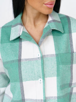 930 Туника-Рубашка "Клетка салатовая"