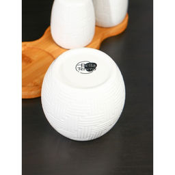 Набор фарфоровый для специй на бамбуковой подставке BellaTenero, 3 предмета: солонка 70 мл, перечница 70 мл, сахарница с ложкой 260 мл, белый