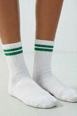 PACK TRES CALCETINES MEDIO RAYAS DEPORTIVAS / Blanco
