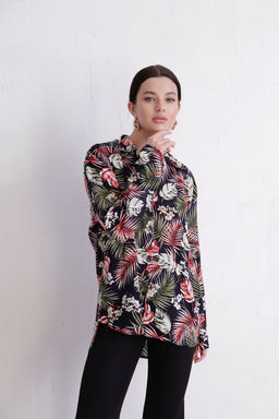 11655 Рубашка с тропическим принтом чёрная - Martichelli фото 4
