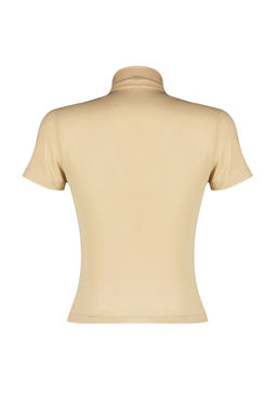 Tas Buzgu/Drape Detayl? Fitted/Vucuda Oturan K?sa Kollu Dik Yaka Esnek Orme Bluz TWOSS24BZ00426