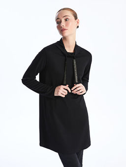 Dik Yaka Bask?l? Uzun Kollu Kad?n Tunik
