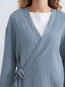 Kruvaze Yaka Dokulu Oversize Kad?n Kimono