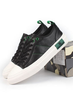 03-0106-1 BLACK/GREEN Полуботинки спортивные мужские (натуральная кожа)