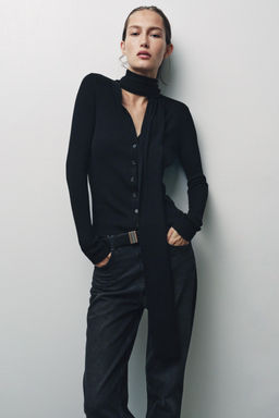 RIB KNIT CARDIGAN WITH SCARF - Zara фото 2