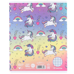 Цена за 20 шт. Тетрадь в клетку 18 листов, 5 видов МИКС, обложка мелованный картон, «Минни Маус и единорог»