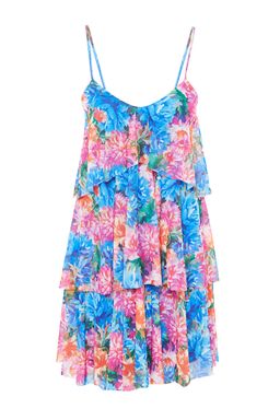 TRENDYOLMILLA Cok Renkli Astarl? A-Kesim Cicek Desenli Orme Tul K?sa S?k Abiye Elbise TPRSS23EL00144  фото 7
