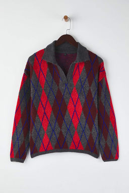 Antrasit Baklava/Ekose Desenli Polo Yaka Triko Kazak TWOAW26KZ00231 - Trendyolmilla фото 5