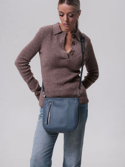 Сумка кожаная кросс-боди Deboro 3410 серый свет