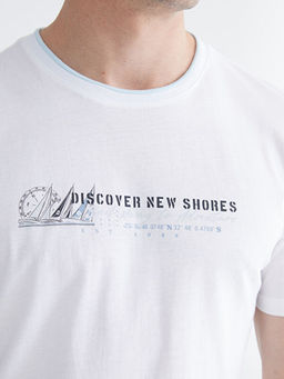 Bisiklet Yaka Bask?l? Penye Erkek Ti??rt