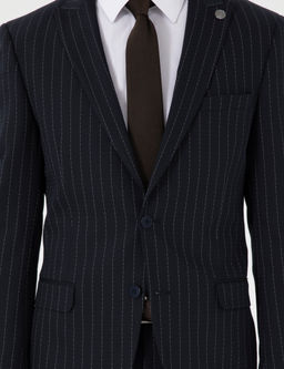 Lacivert Extra Slim Fit _izgili Tak_m Elbise