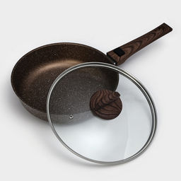 Сковорода Доляна Брауни, d=24 см, съёмная ручка, стеклянная крышка, антипригарное покрытие, индукция, алюминий, коричневая фото 3