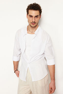 TRENDYOL MAN Beyaz Regular Fit Hakim Yaka Nak?s Detayl? %100 Pamuklu Gomlek TMNSS24GO00009 - Trendyolmilla фото 5